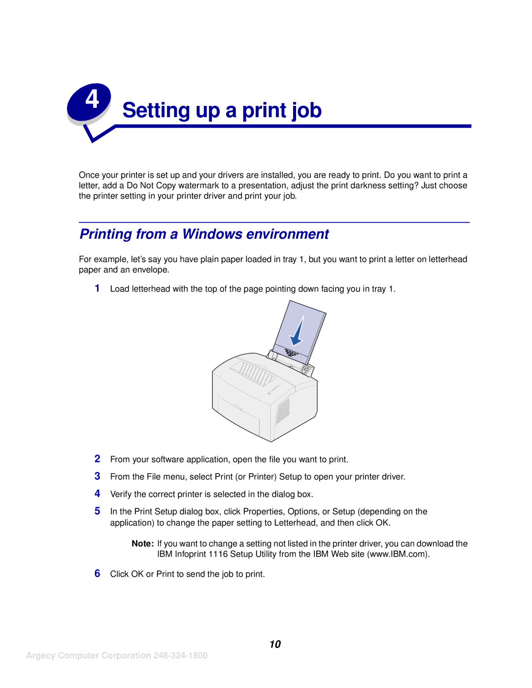 IBM 1116 manual Setting up a print job, Printing from a Windows environment 