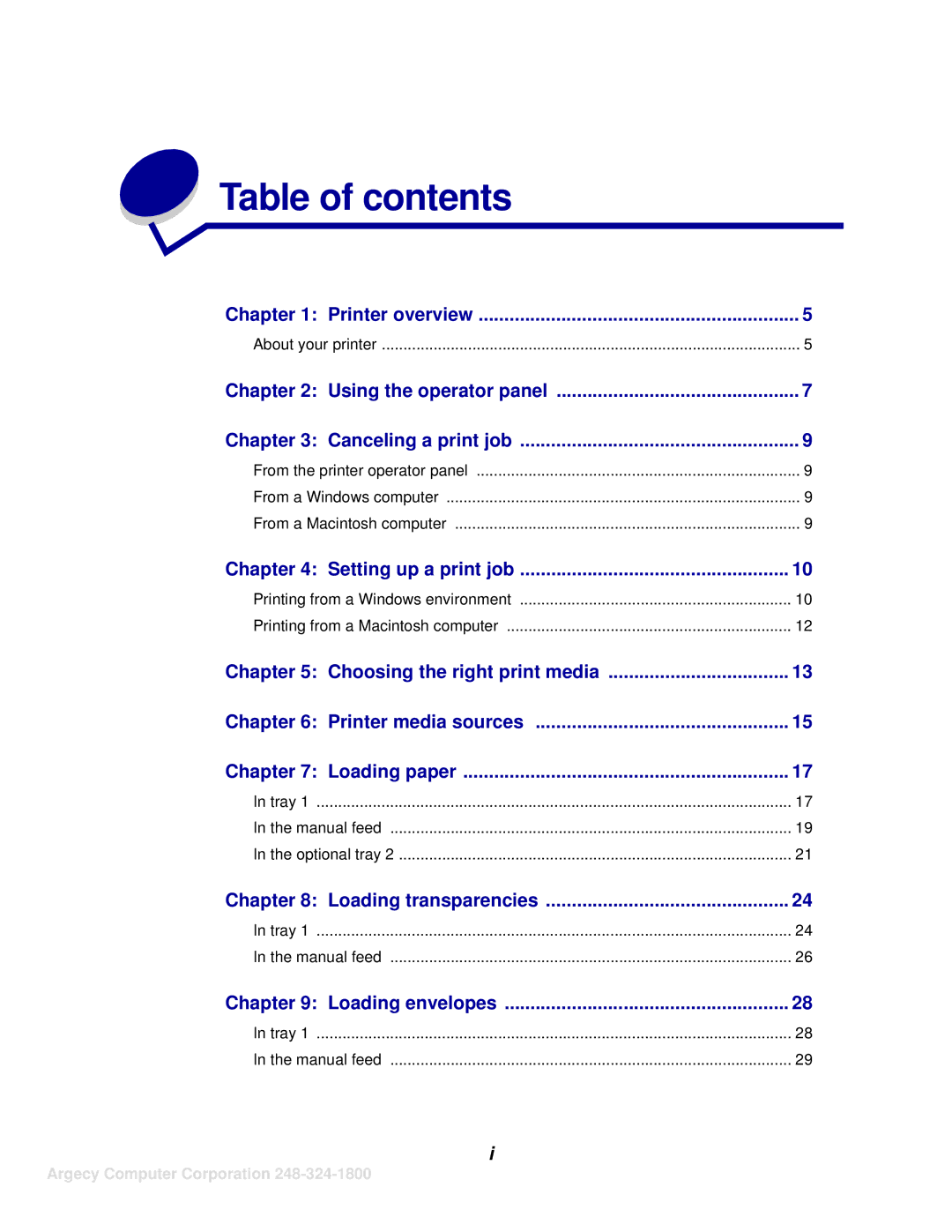 IBM 1116 manual Table of contents 