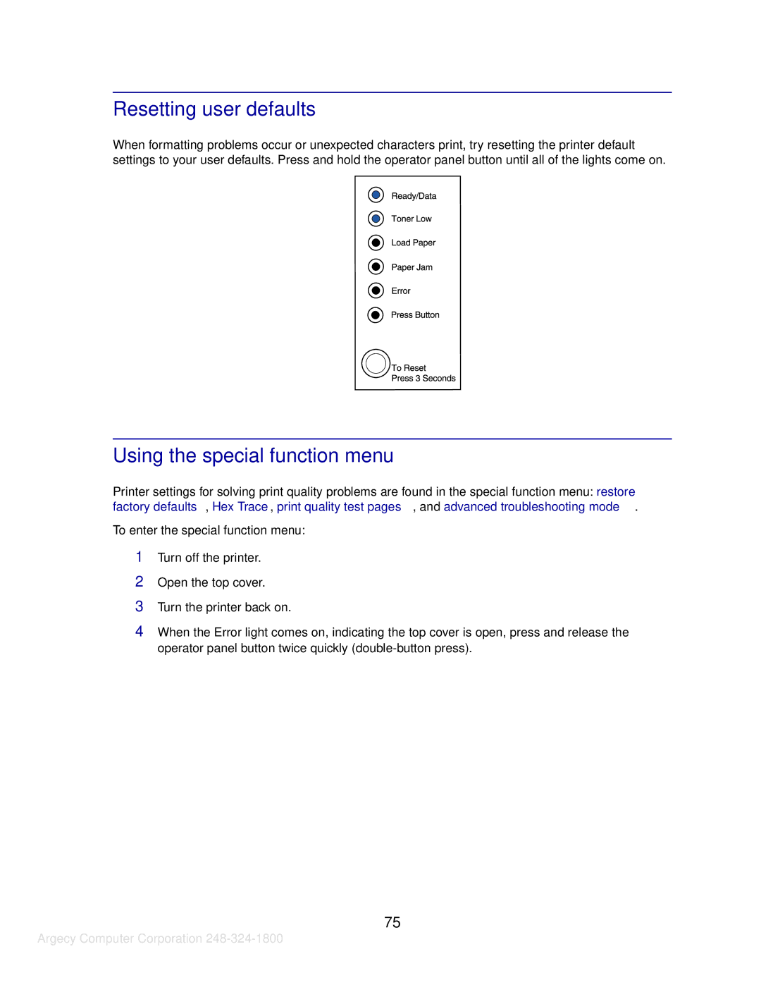 IBM 1116 manual Resetting user defaults, Using the special function menu 