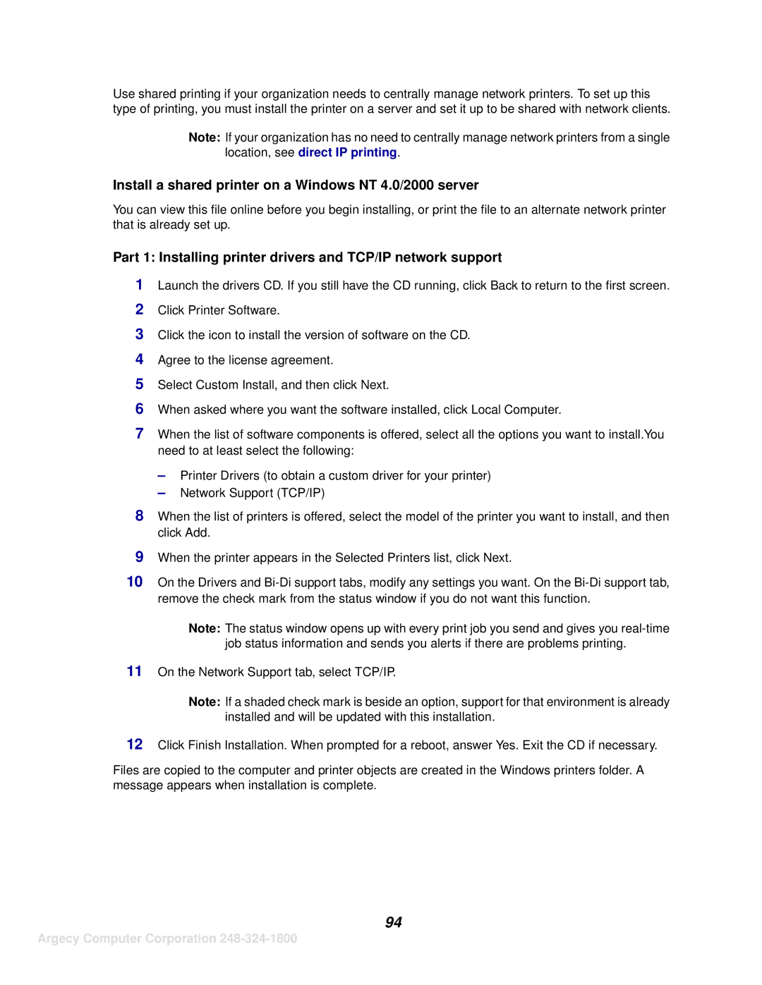 IBM 1116 manual Install a shared printer on a Windows NT 4.0/2000 server 