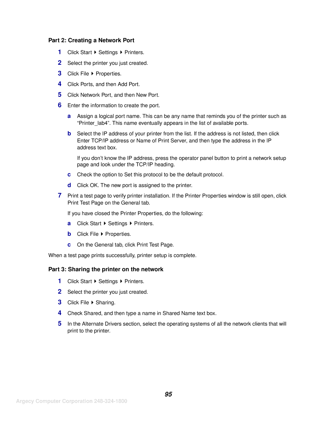 IBM 1116 manual Part 2 Creating a Network Port, Part 3 Sharing the printer on the network 