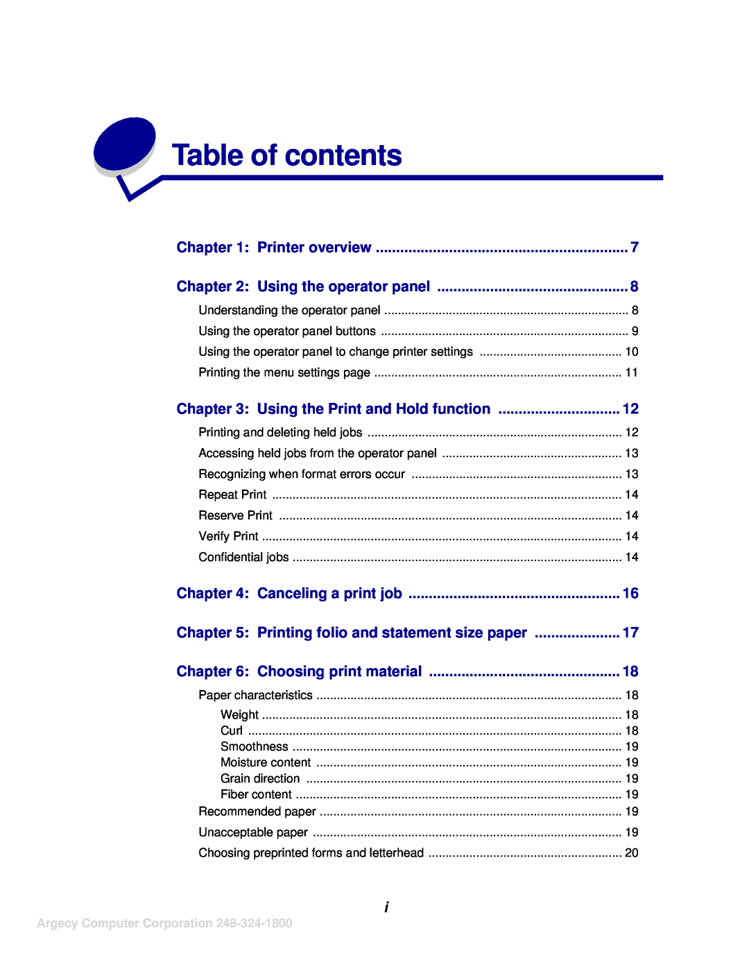IBM 1120, 1125 manual Table of contents, Printer overview, Using the operator panel, Using the Print and Hold function 