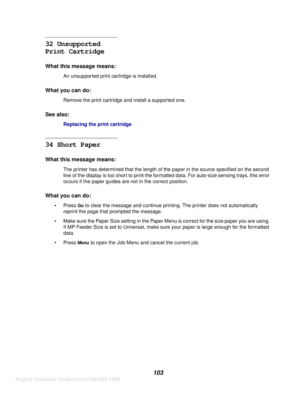 IBM 1120, 1125 manual Short Paper, 103 