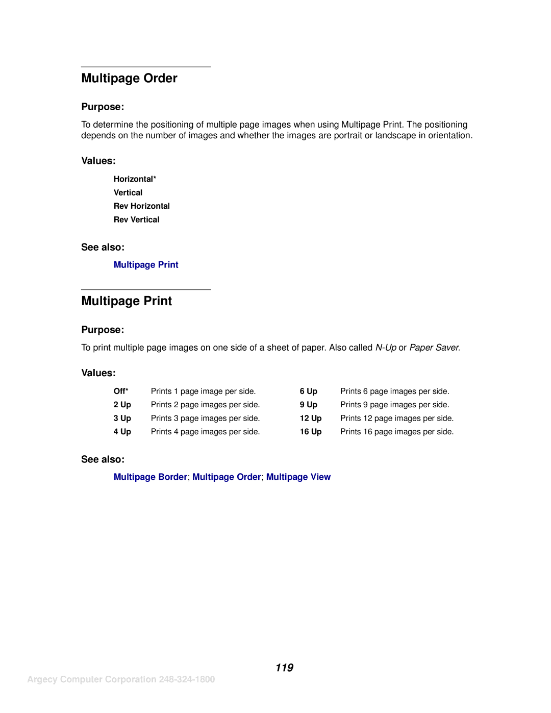 IBM 1120, 1125 manual Multipage Order, Multipage Print, 119 