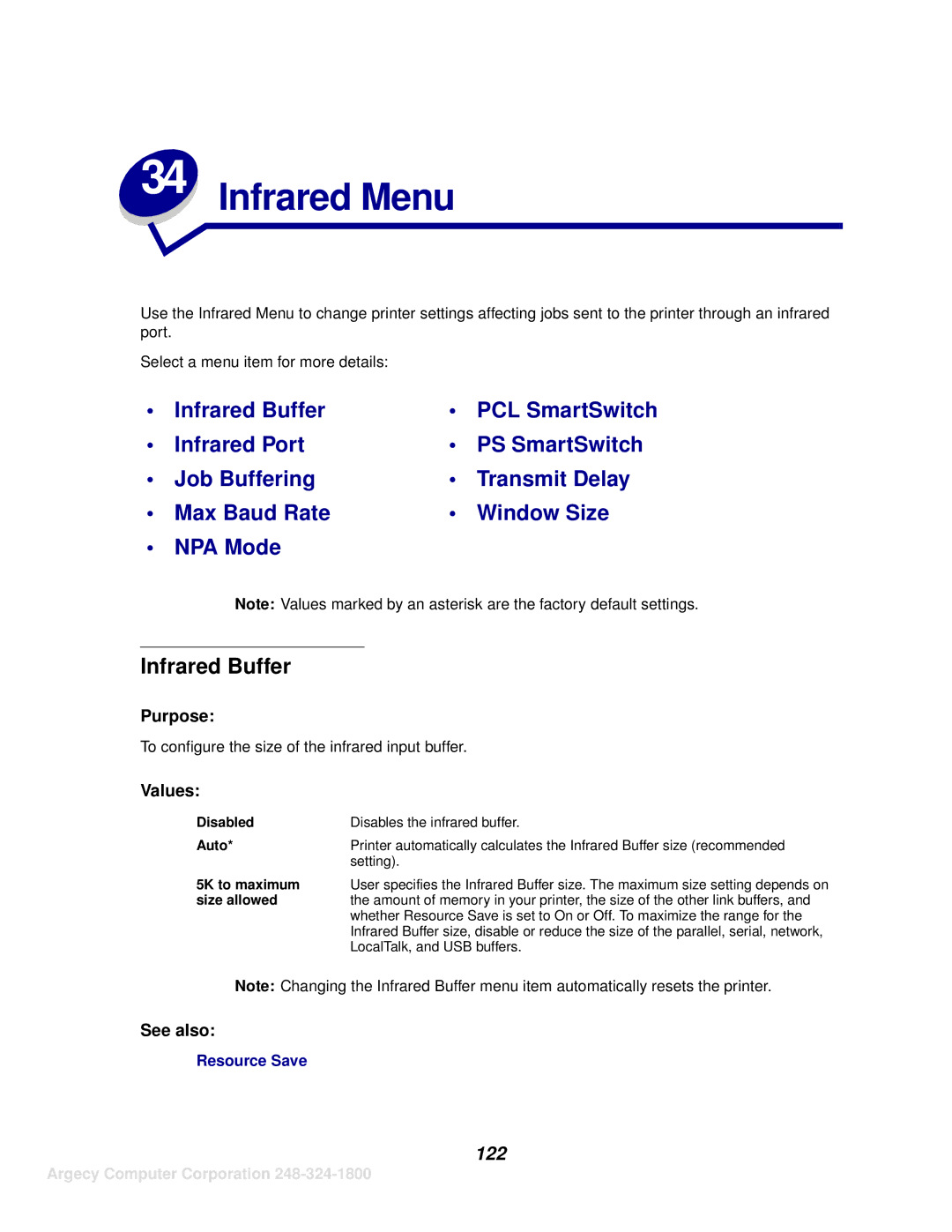 IBM 1125, 1120 manual Infrared Menu, Infrared Buffer, 122 