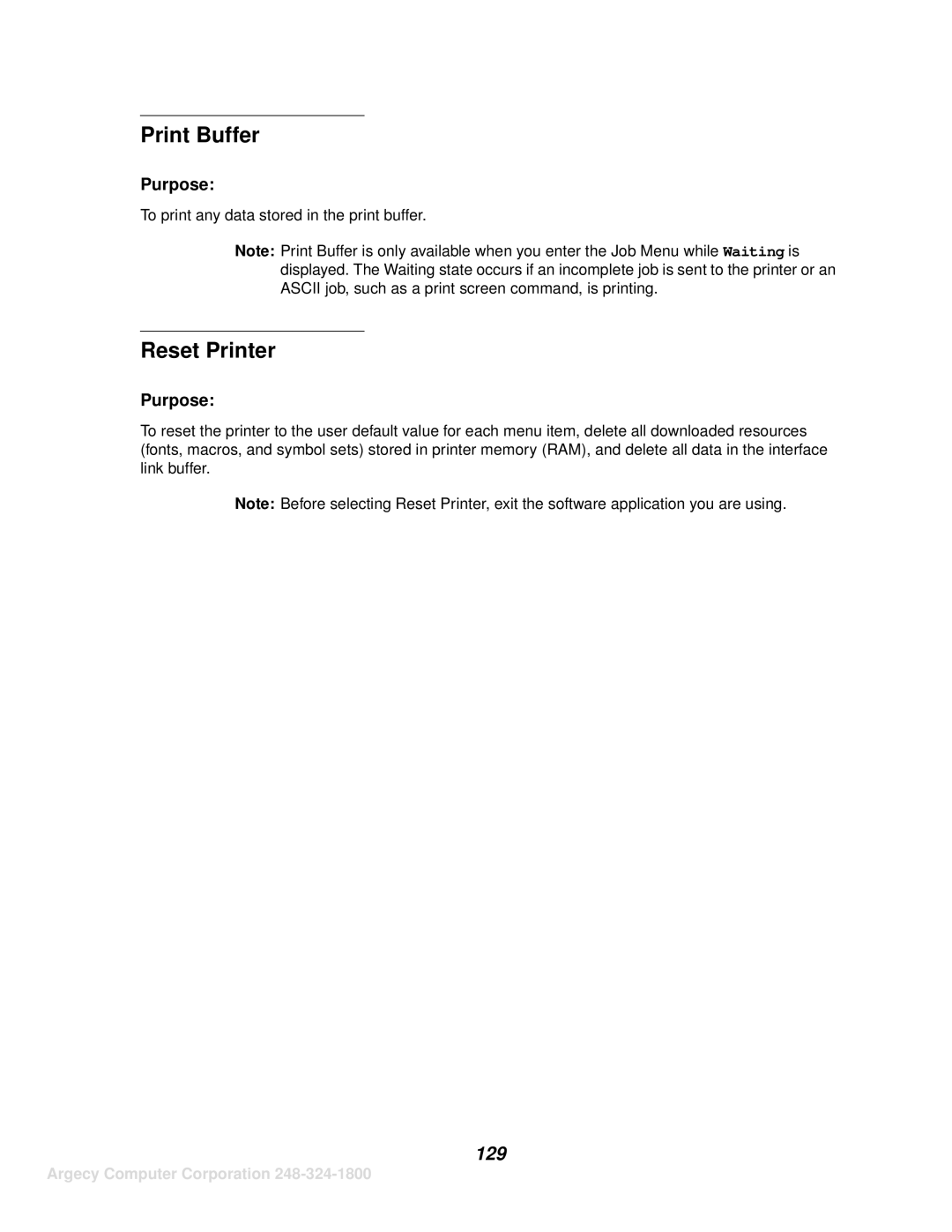 IBM 1120, 1125 manual Print Buffer, Reset Printer, 129 