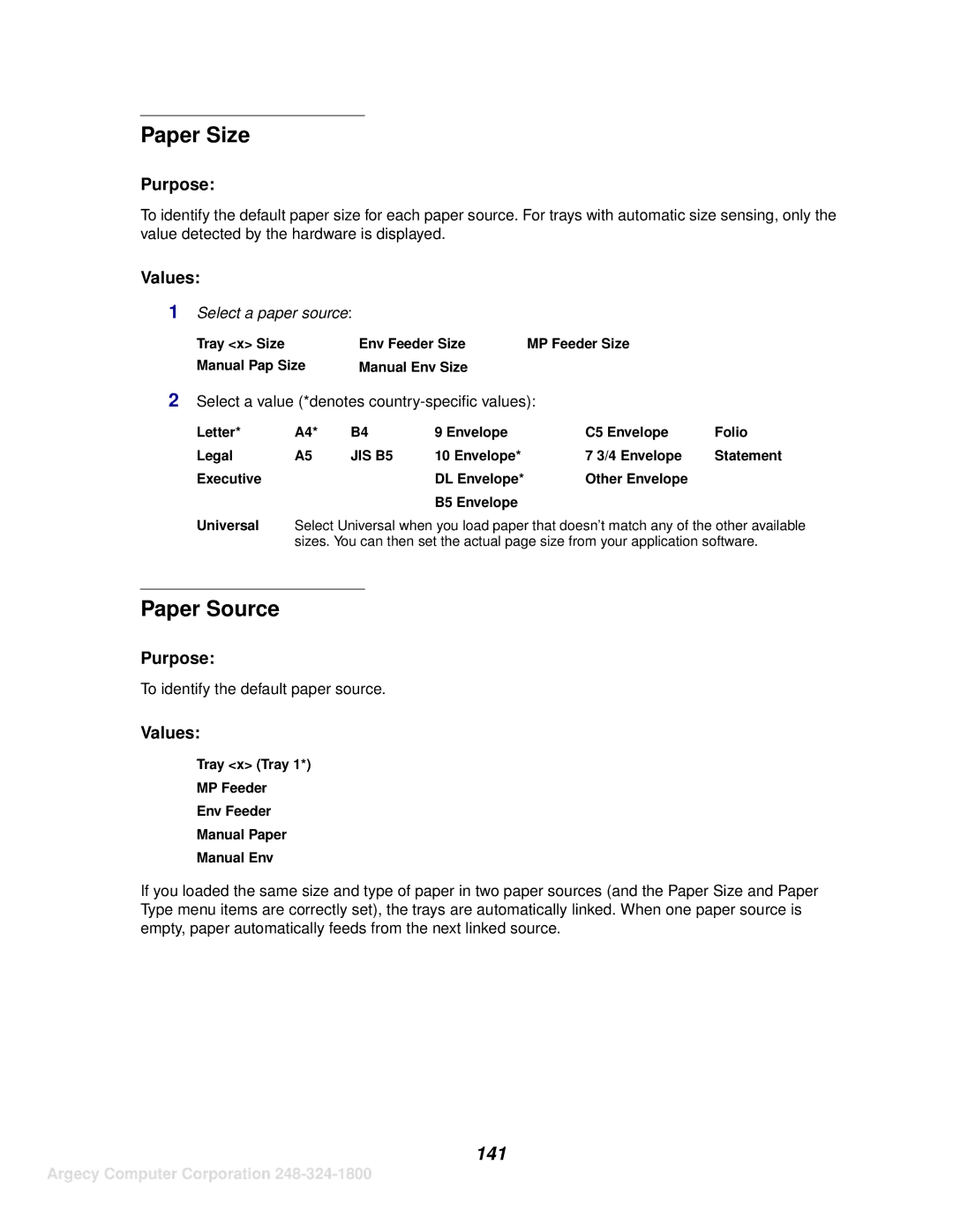 IBM 1120, 1125 manual Paper Size, Paper Source, 141 