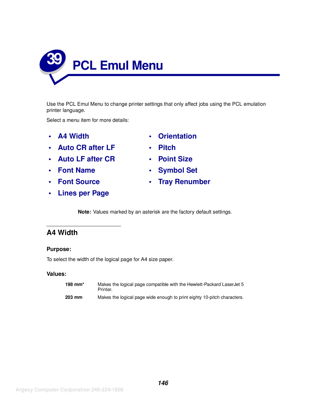 IBM 1125, 1120 manual PCL Emul Menu, A4 Width, 146 