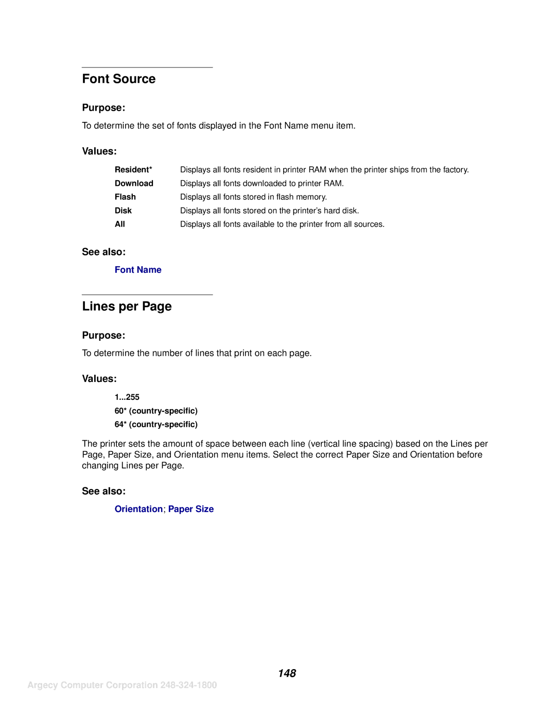 IBM 1125, 1120 manual Font Source, Lines per, 148, Resident, 255 60* country-specific 64* country-specific 