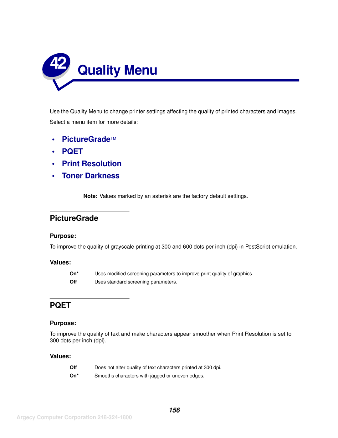 IBM 1125, 1120 manual Quality Menu, PictureGrade, 156 