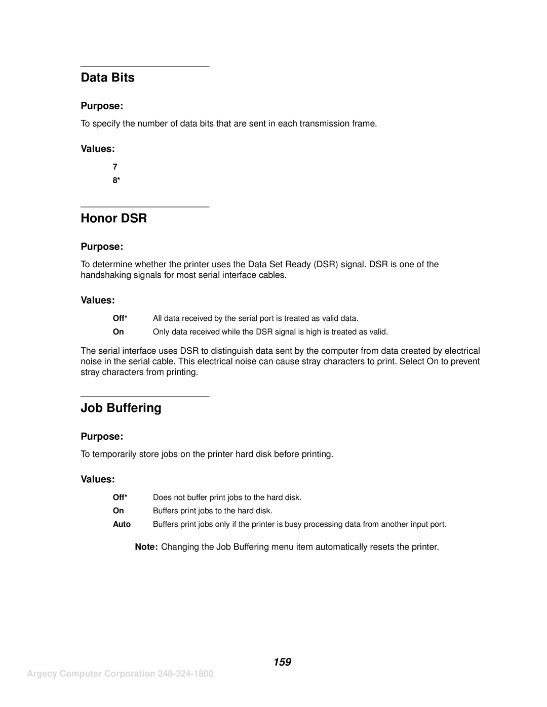 IBM 1120, 1125 manual Data Bits, Honor DSR, 159 