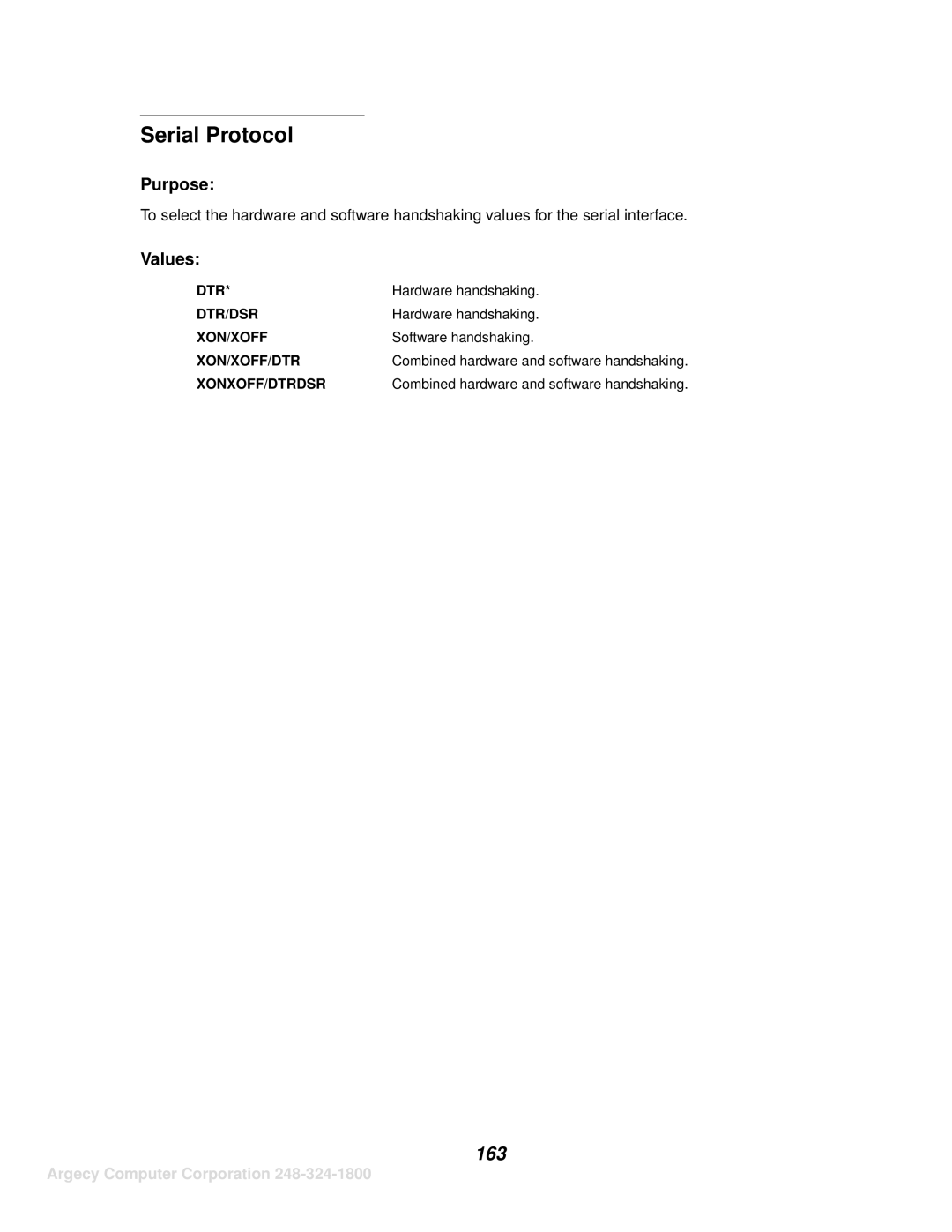 IBM 1120, 1125 manual Serial Protocol, 163, Hardware handshaking, Software handshaking 