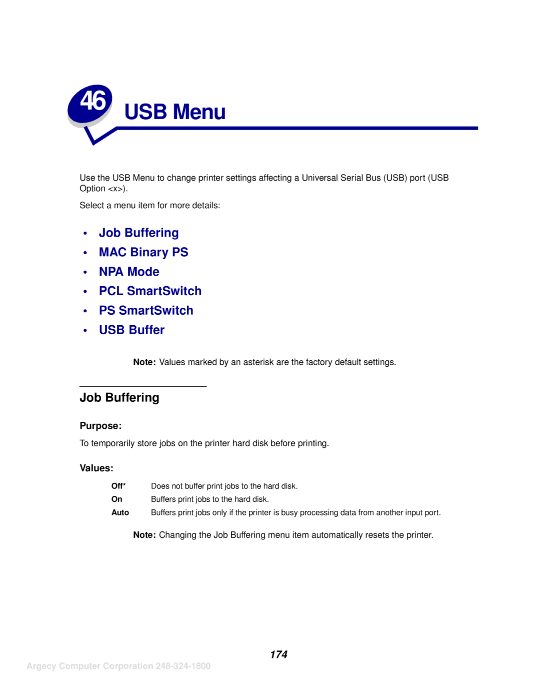 IBM 1125, 1120 manual USB Menu, 174 