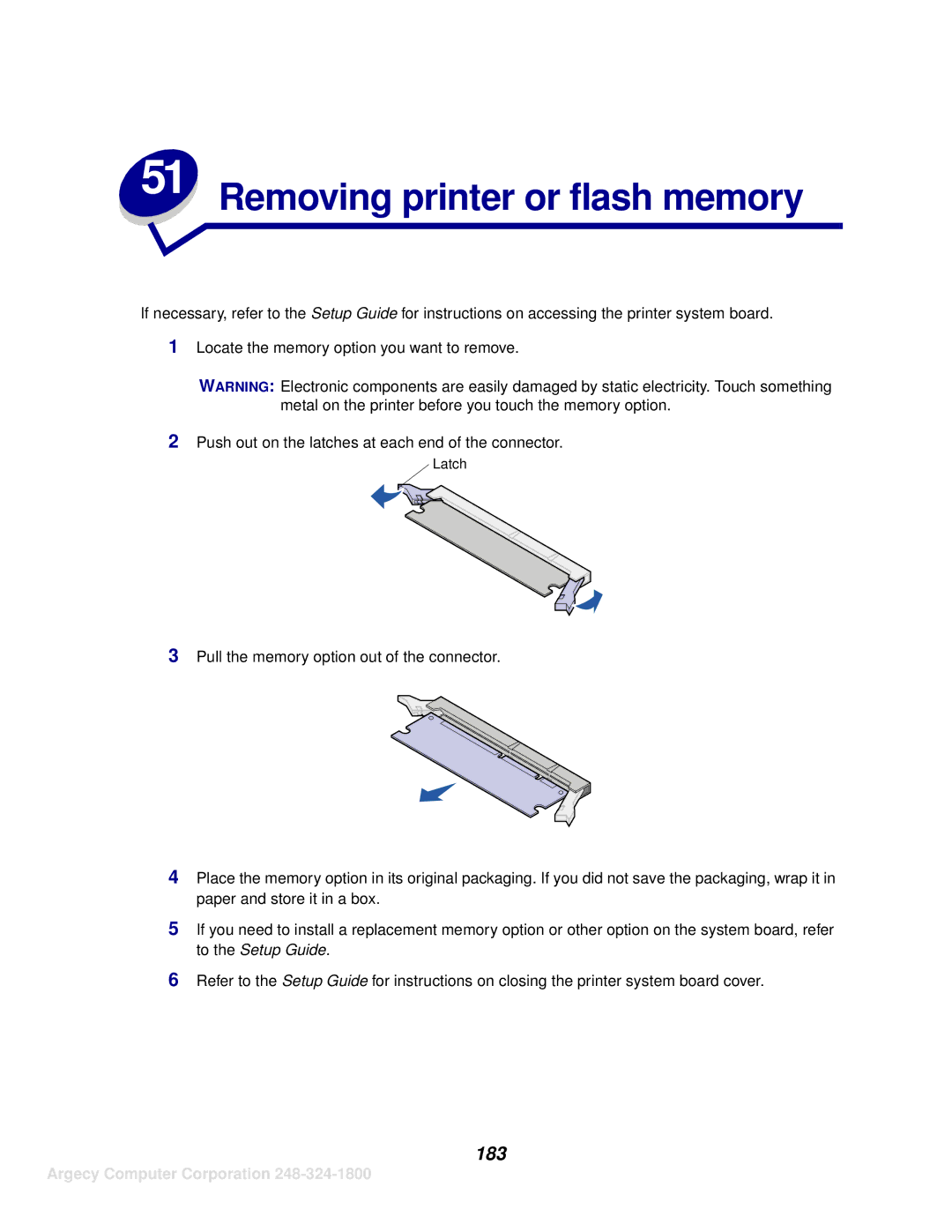 IBM 1120, 1125 manual Removing printer or flash memory, 183 