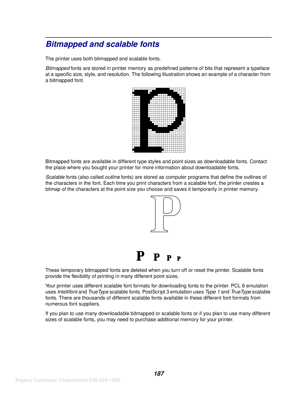 IBM 1120, 1125 manual Bitmapped and scalable fonts, 187 