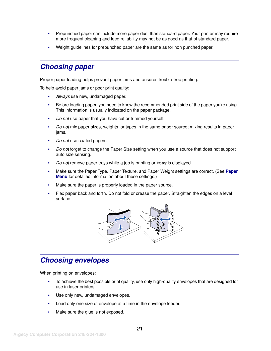 IBM 1120, 1125 manual Choosing paper, Choosing envelopes 