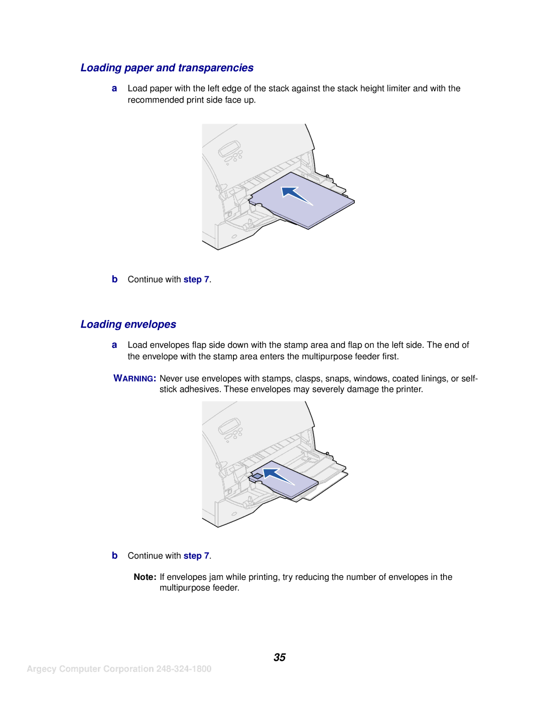 IBM 1120, 1125 manual Loading paper and transparencies, Loading envelopes 