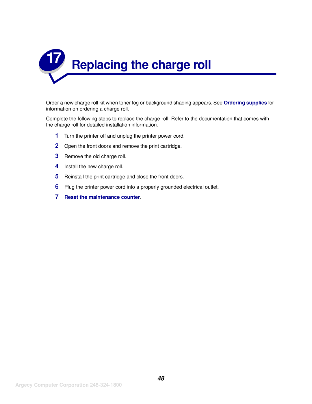 IBM 1125, 1120 manual Replacing the charge roll 