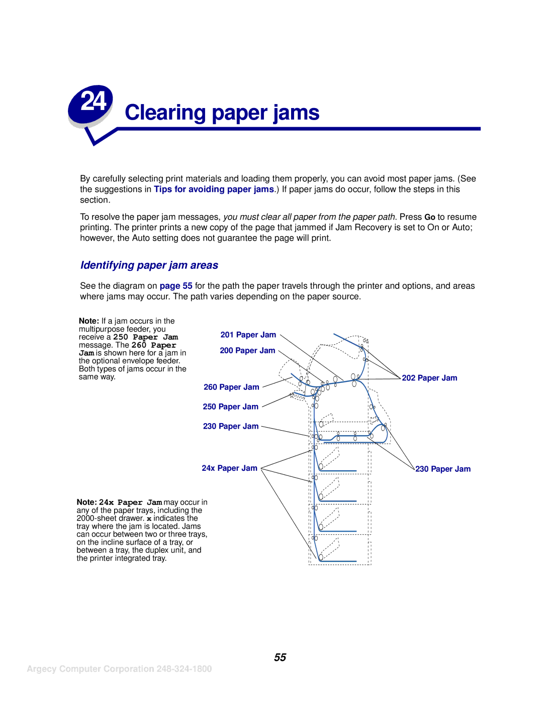 IBM 1120, 1125 manual Clearing paper jams, Identifying paper jam areas 