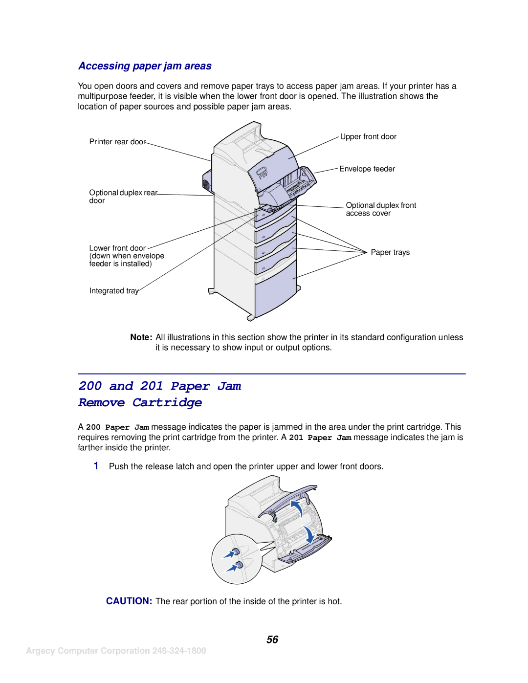 IBM 1125, 1120 manual Paper Jam Remove Cartridge, Accessing paper jam areas 