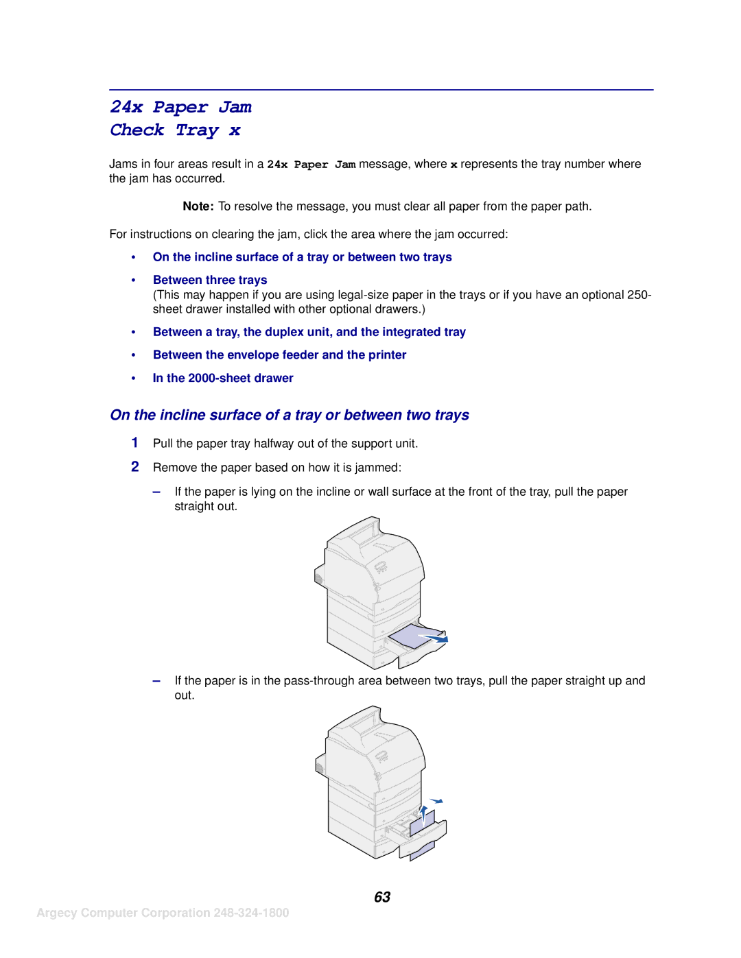 IBM 1120, 1125 manual 24x Paper Jam Check Tray, On the incline surface of a tray or between two trays 