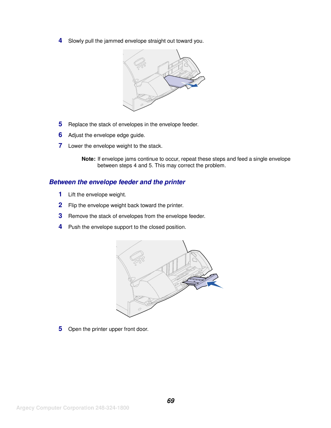 IBM 1120, 1125 manual Between the envelope feeder and the printer 