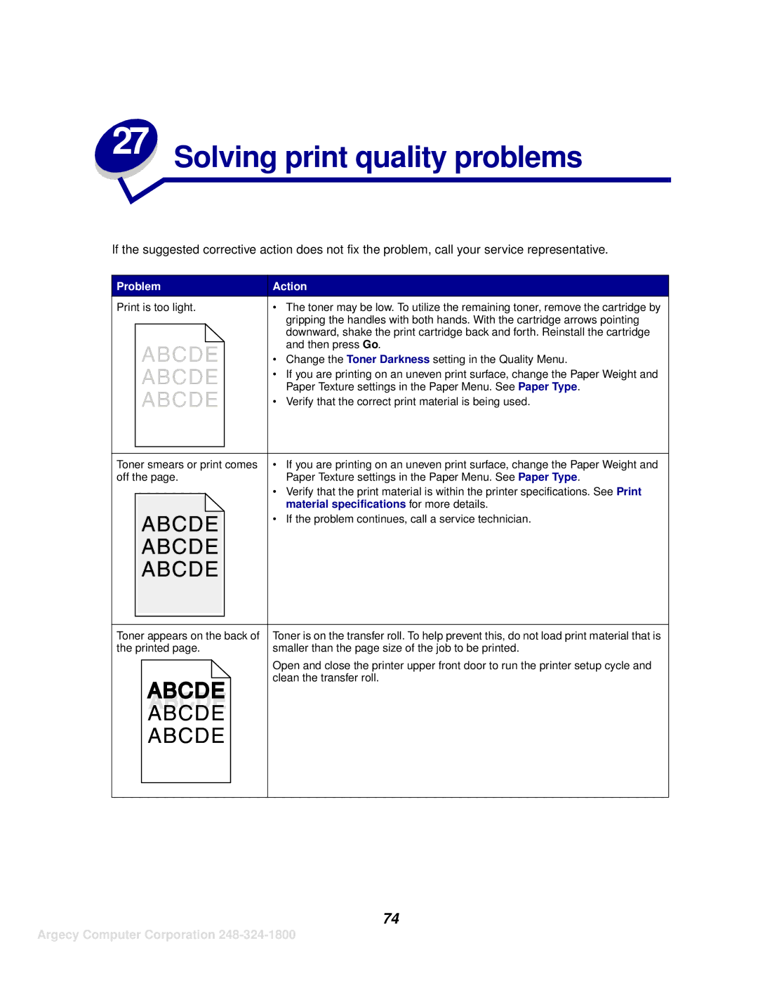 IBM 1125, 1120 manual Solving print quality problems, Material specifications for more details 