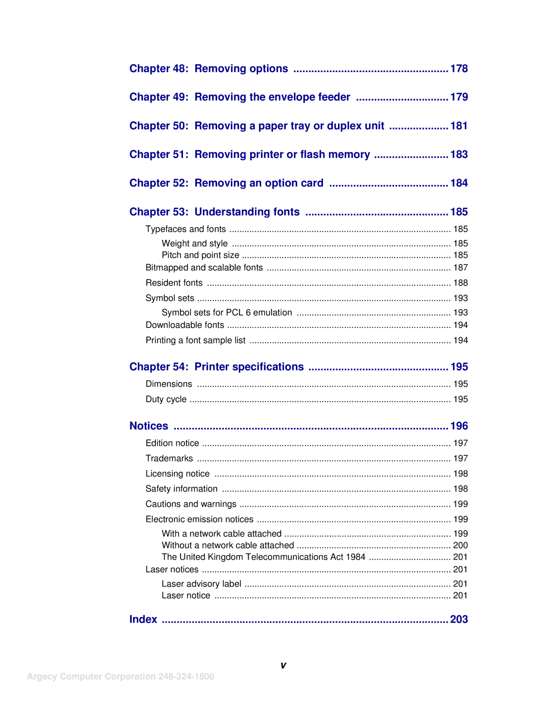 IBM 1120, 1125 manual Printer specifications 195 