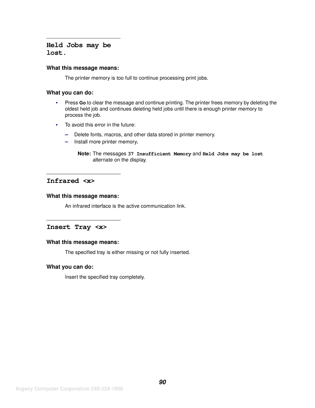 IBM 1125, 1120 manual Held Jobs may be lost, Infrared, Insert Tray 