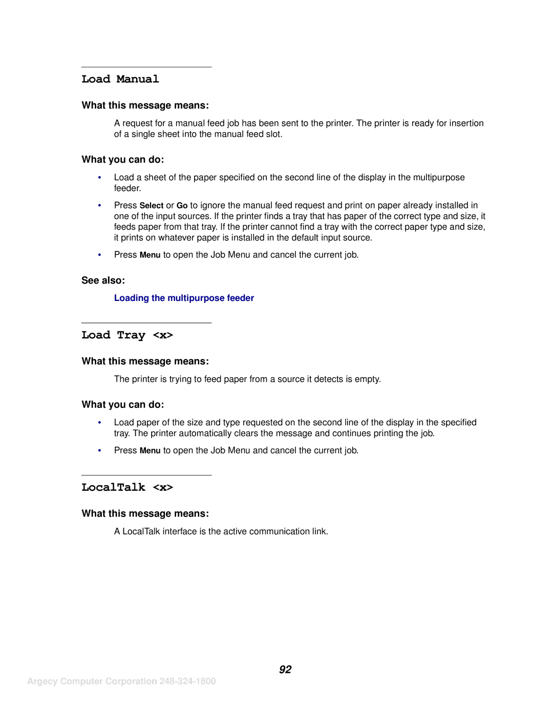 IBM 1125, 1120 manual Load Manual, Load Tray, LocalTalk 