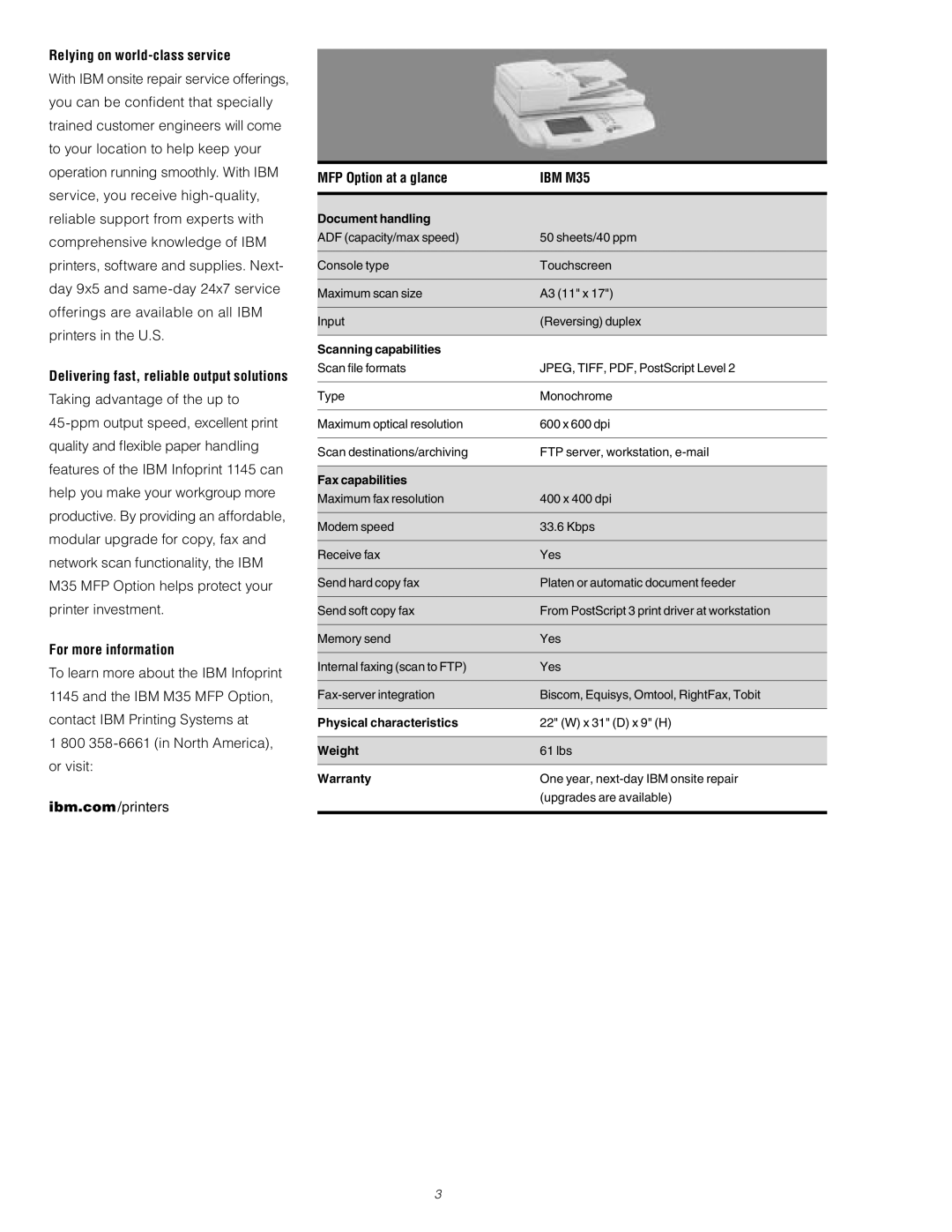 IBM 1145 manual Relying on world-class service, Delivering fast, reliable output solutions, For more information 