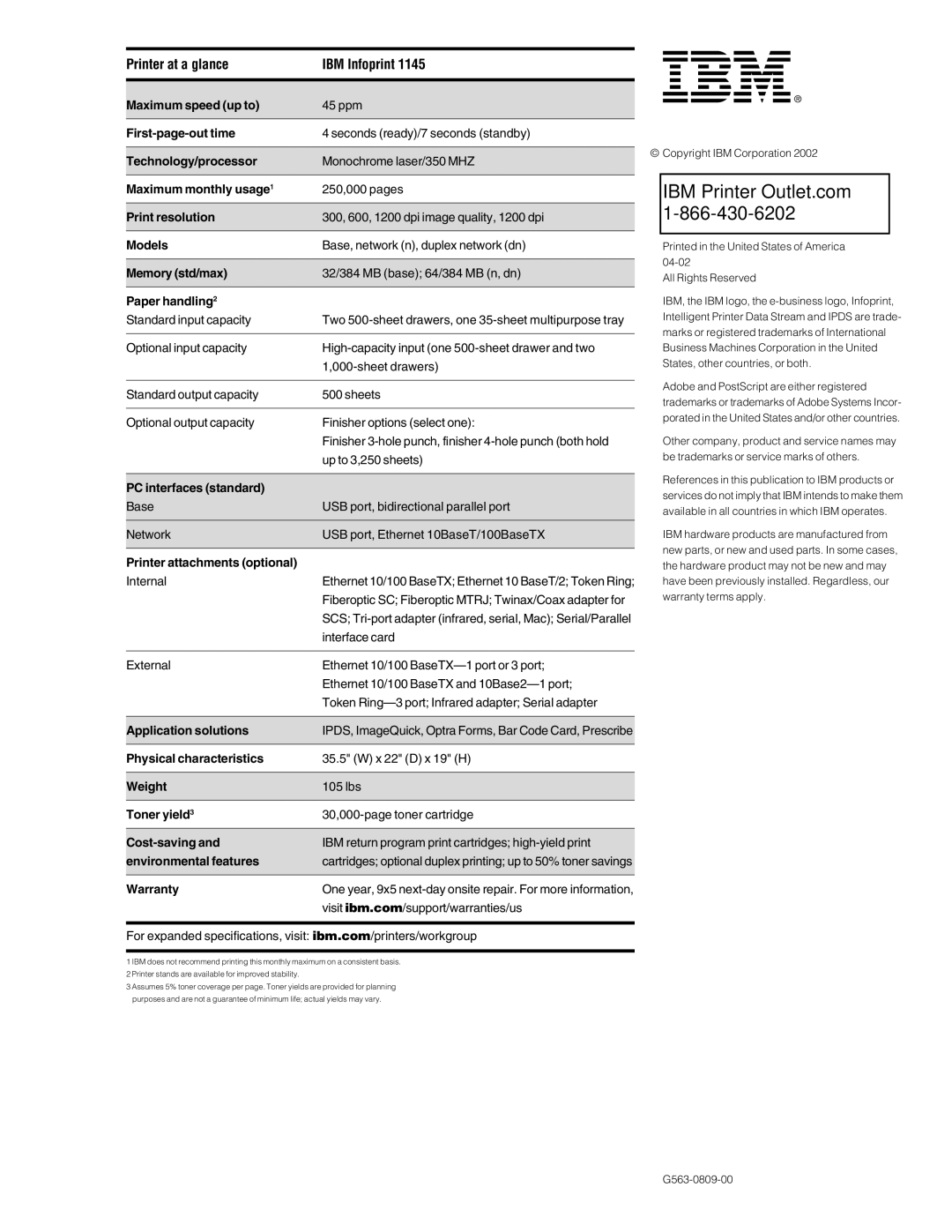 IBM 1145 manual Printer at a glance IBM Infoprint 