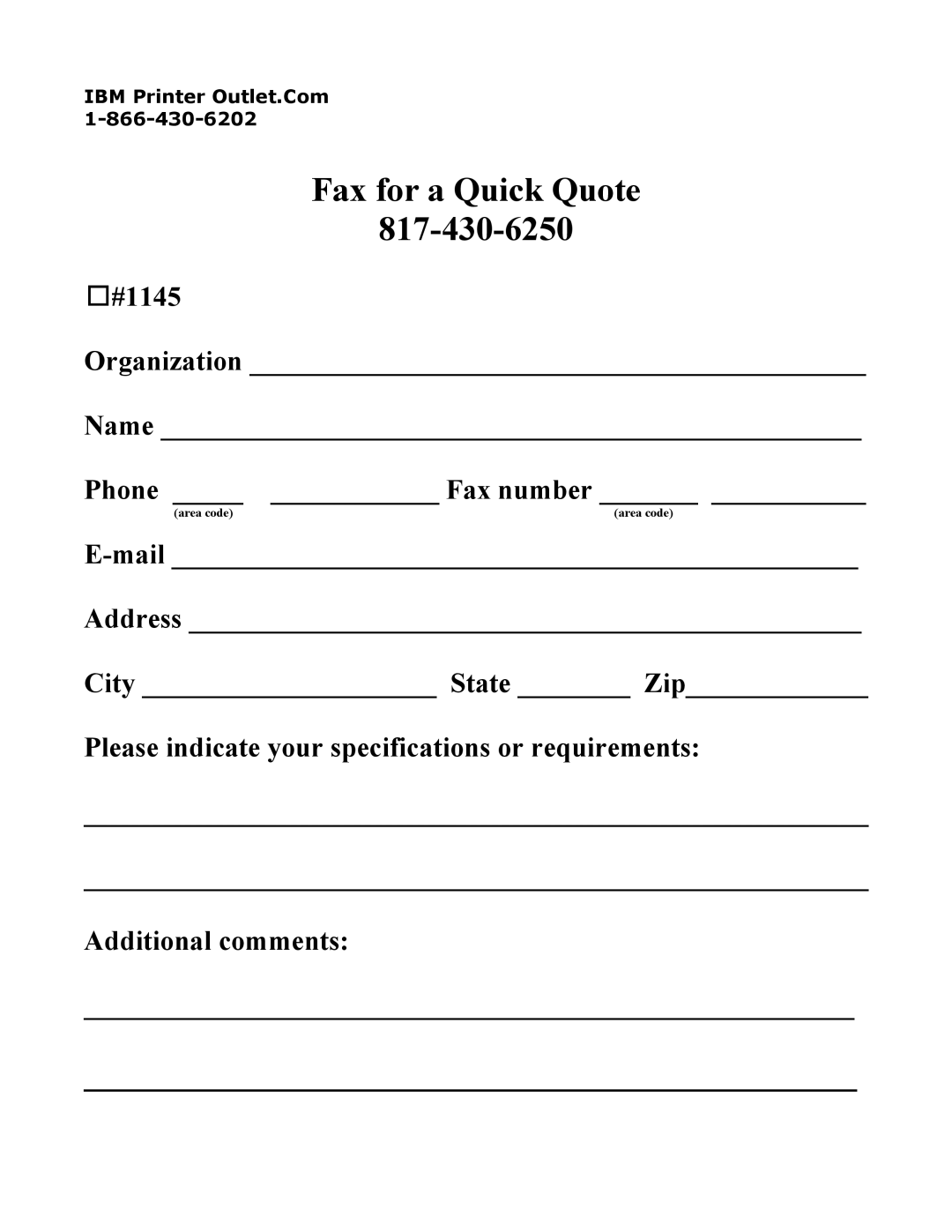 IBM 1145 manual Fax for a Quick Quote 