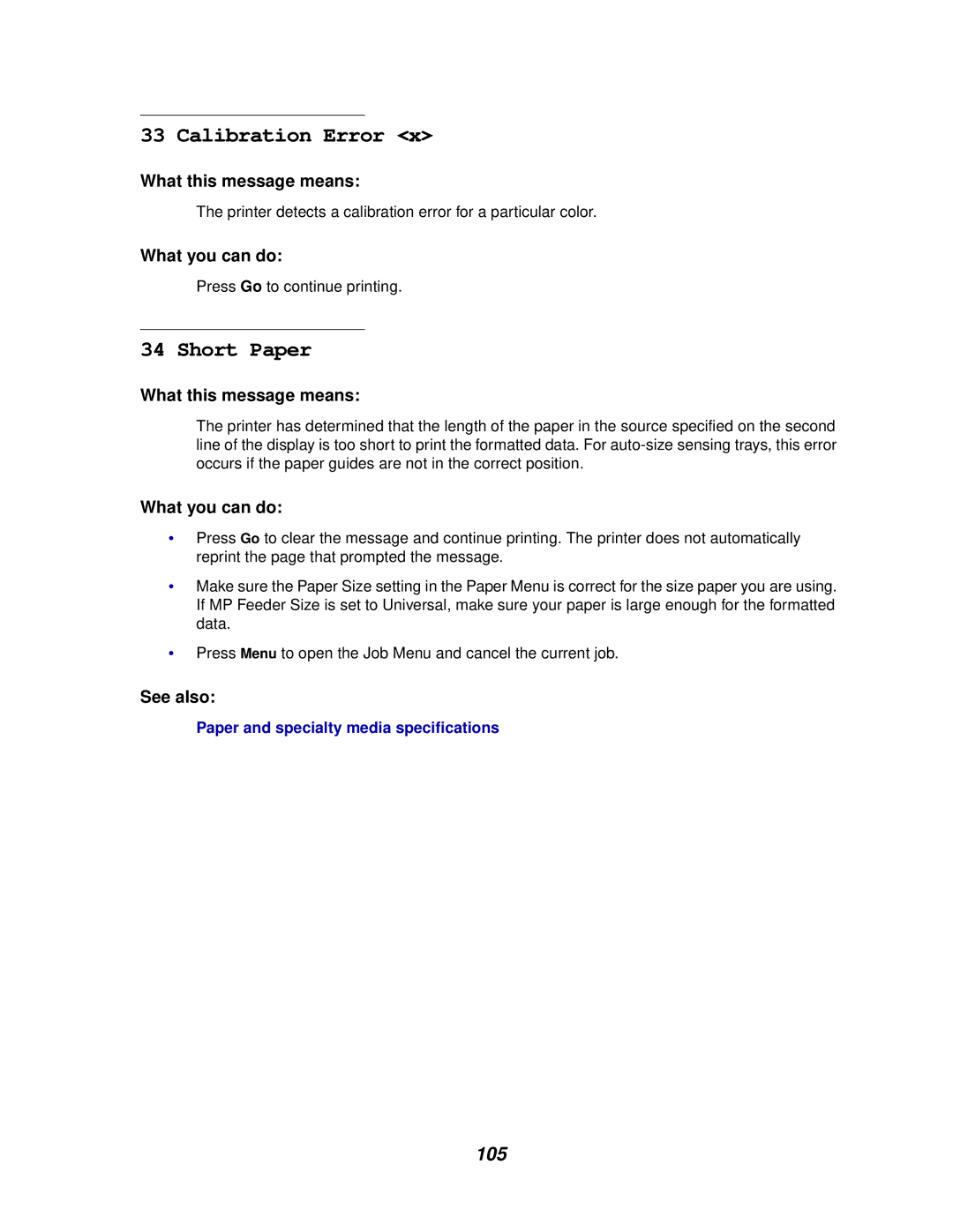 IBM 1220 manual Calibration Error, Short Paper, 105 