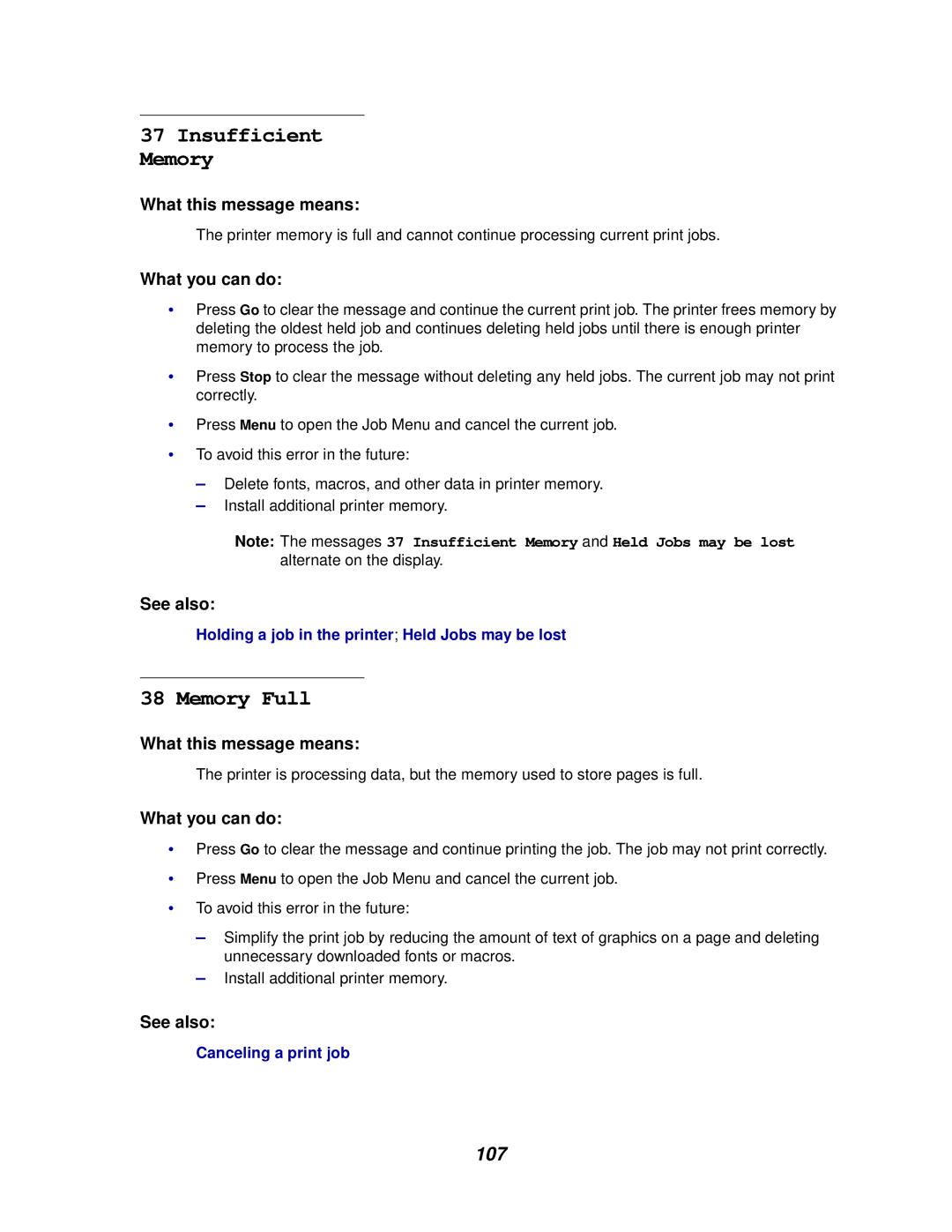 IBM 1220 manual Memory Full, 107 