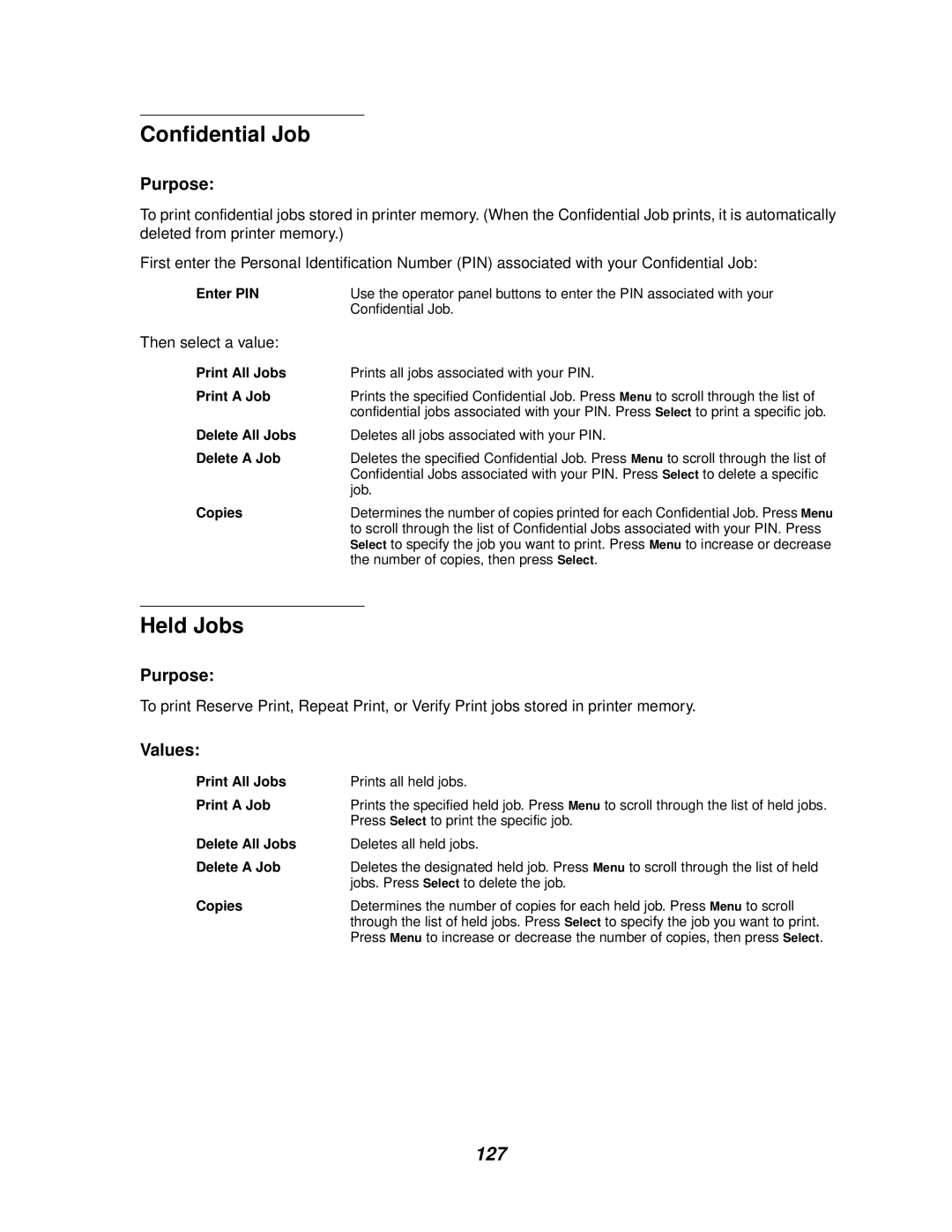 IBM 1220 manual Confidential Job, Held Jobs, 127 