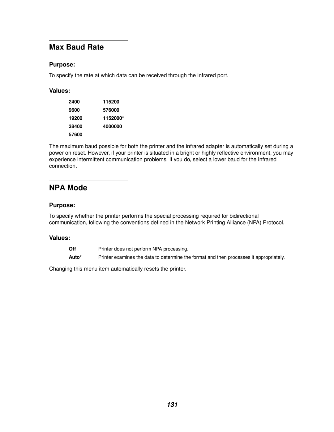 IBM 1220 manual Max Baud Rate, 131, 2400115200 9600576000 19200 38400 