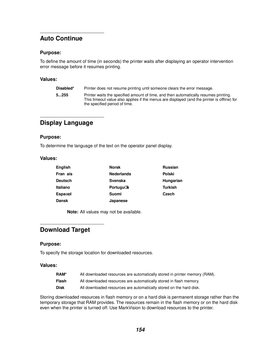 IBM 1220 manual Auto Continue, Display Language, Download Target, 154 