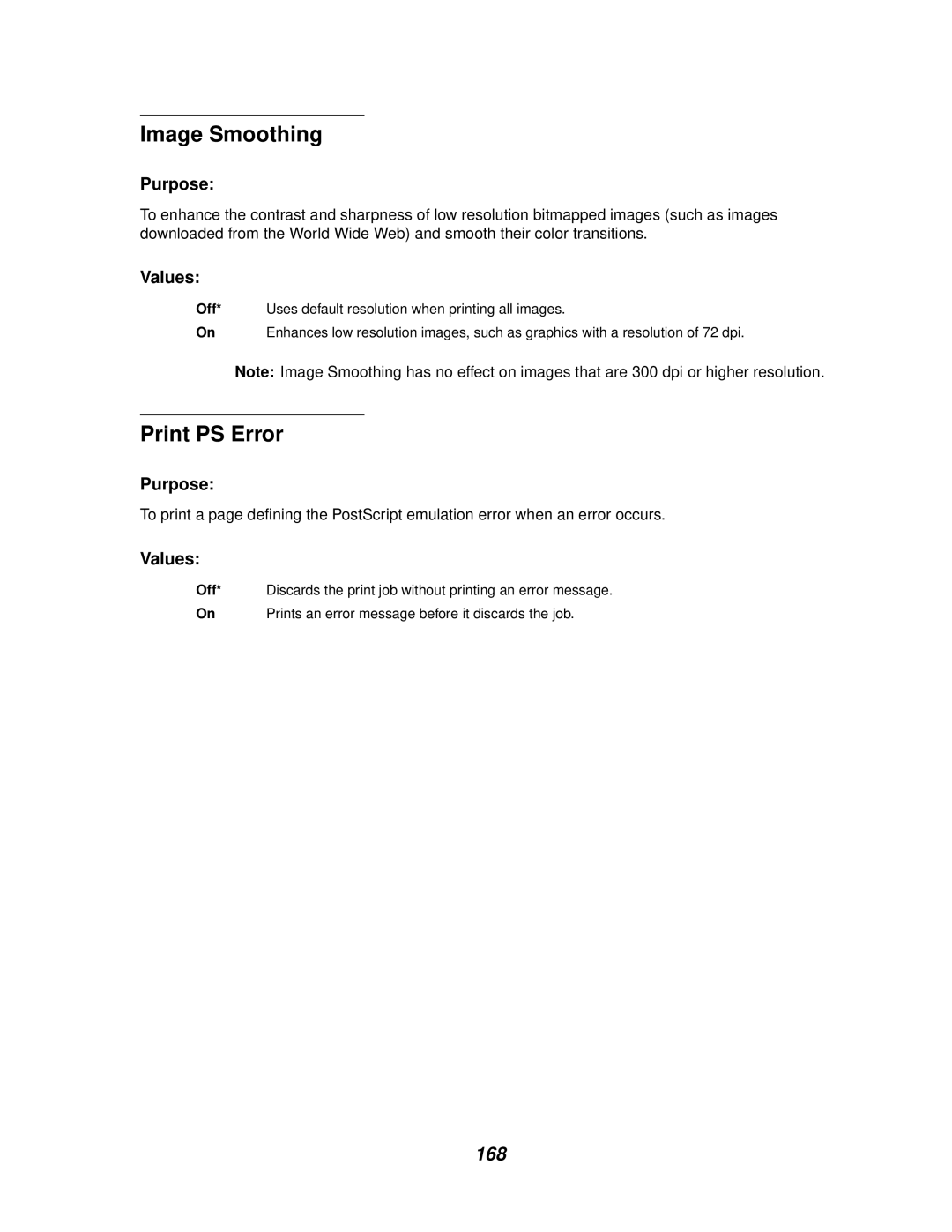 IBM 1220 manual Image Smoothing, Print PS Error, 168 