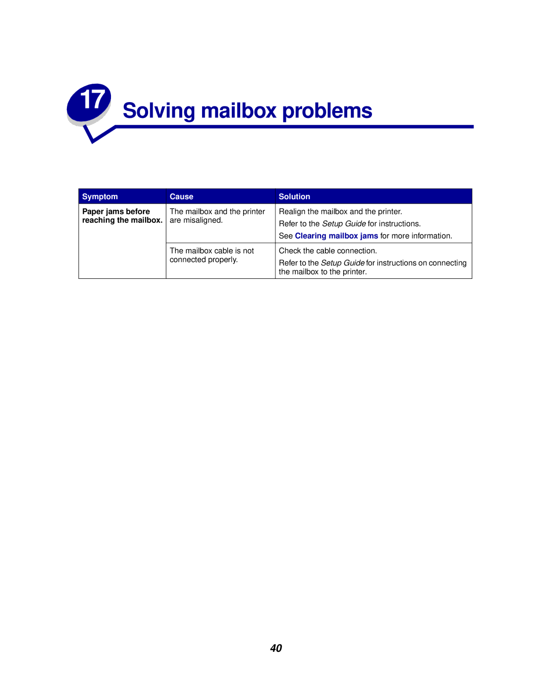 IBM 1220 manual Solving mailbox problems, Paper jams before, Reaching the mailbox 