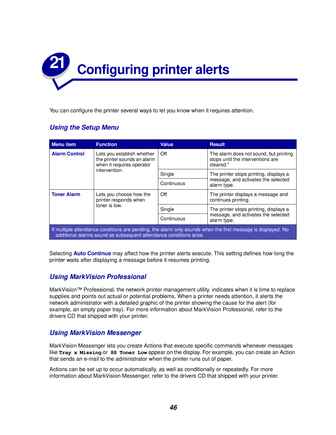 IBM 1220 manual Configuring printer alerts, Using the Setup Menu 