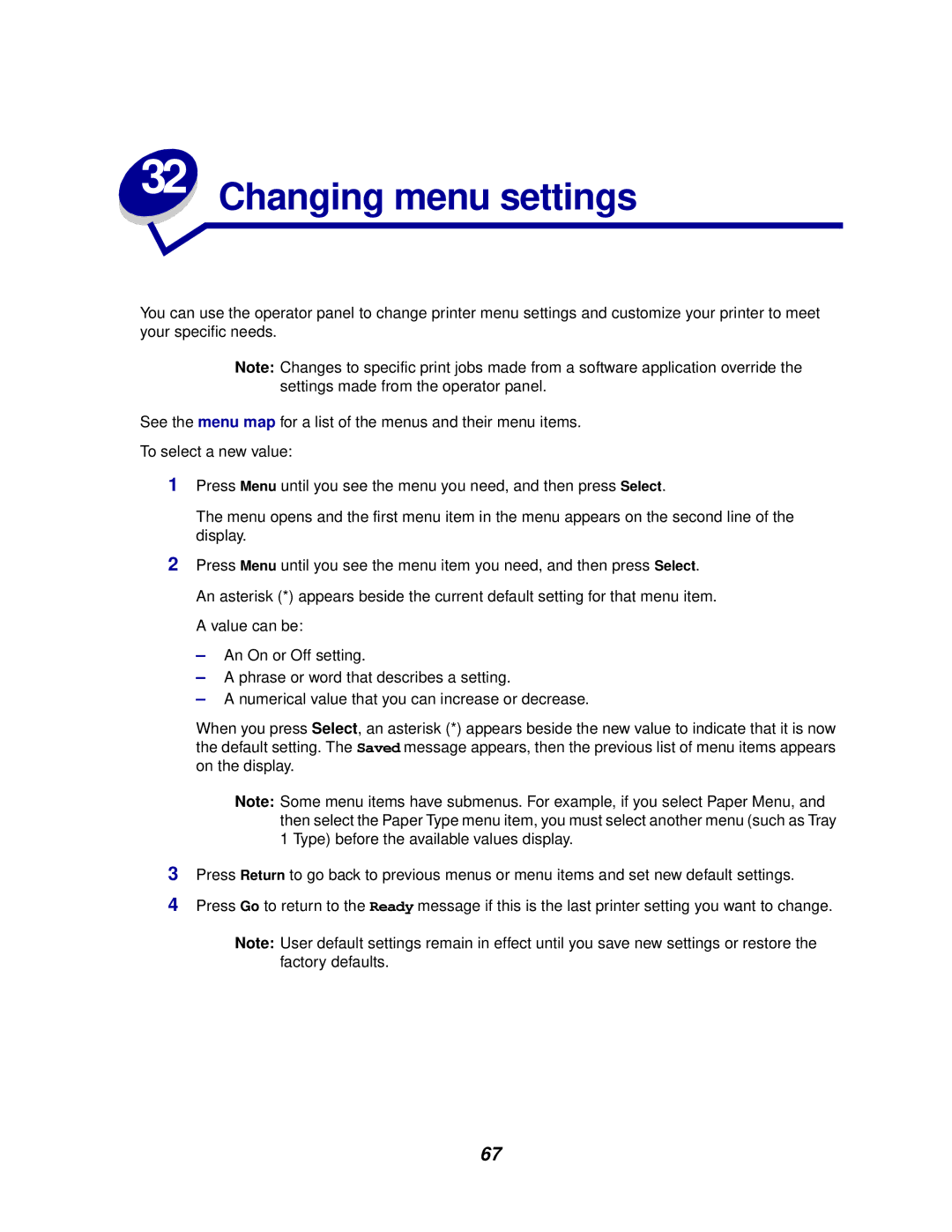 IBM 1220 manual Changing menu settings 