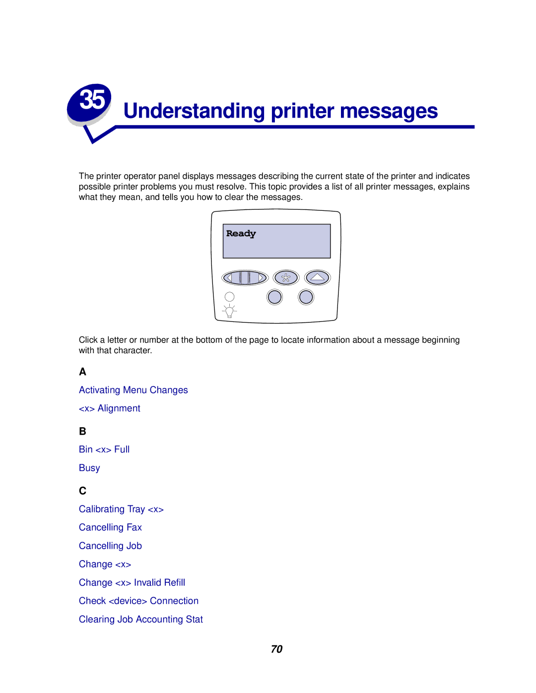 IBM 1220 manual Understanding printer messages, Ready 