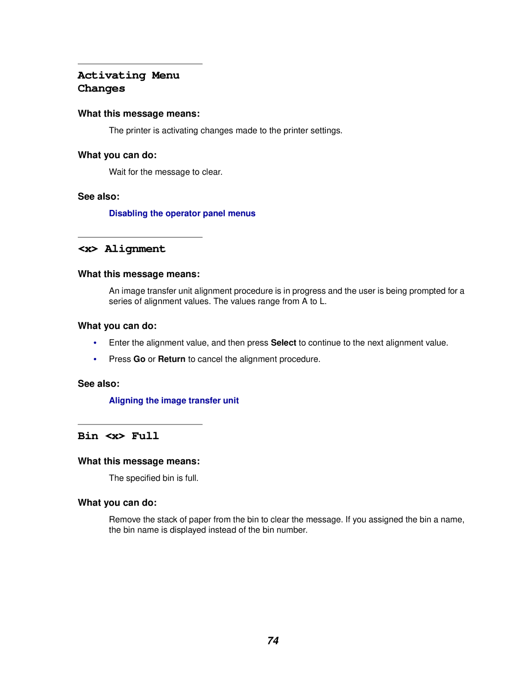 IBM 1220 manual Activating Menu Changes, Alignment, Bin x Full 