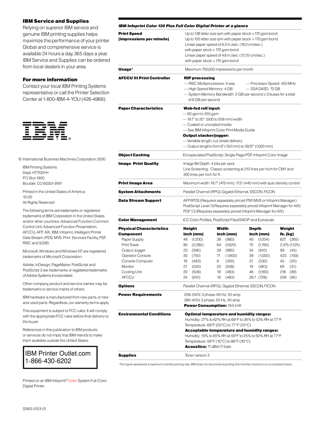 IBM 130 Plus manual IBM Service and Supplies, For more information, IBM Printer Outlet.com 