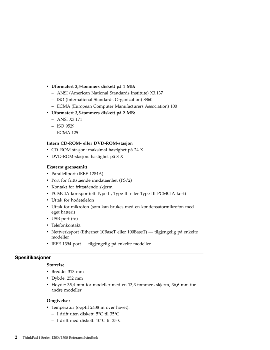 IBM 1300, 1200 manual Spesifikasjoner 