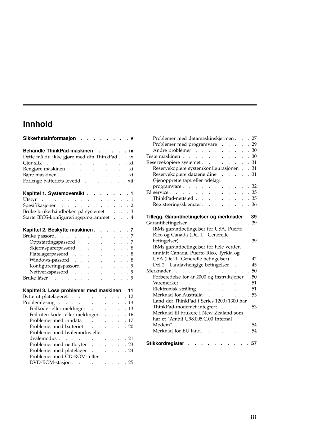 IBM 1200, 1300 manual Innhold 