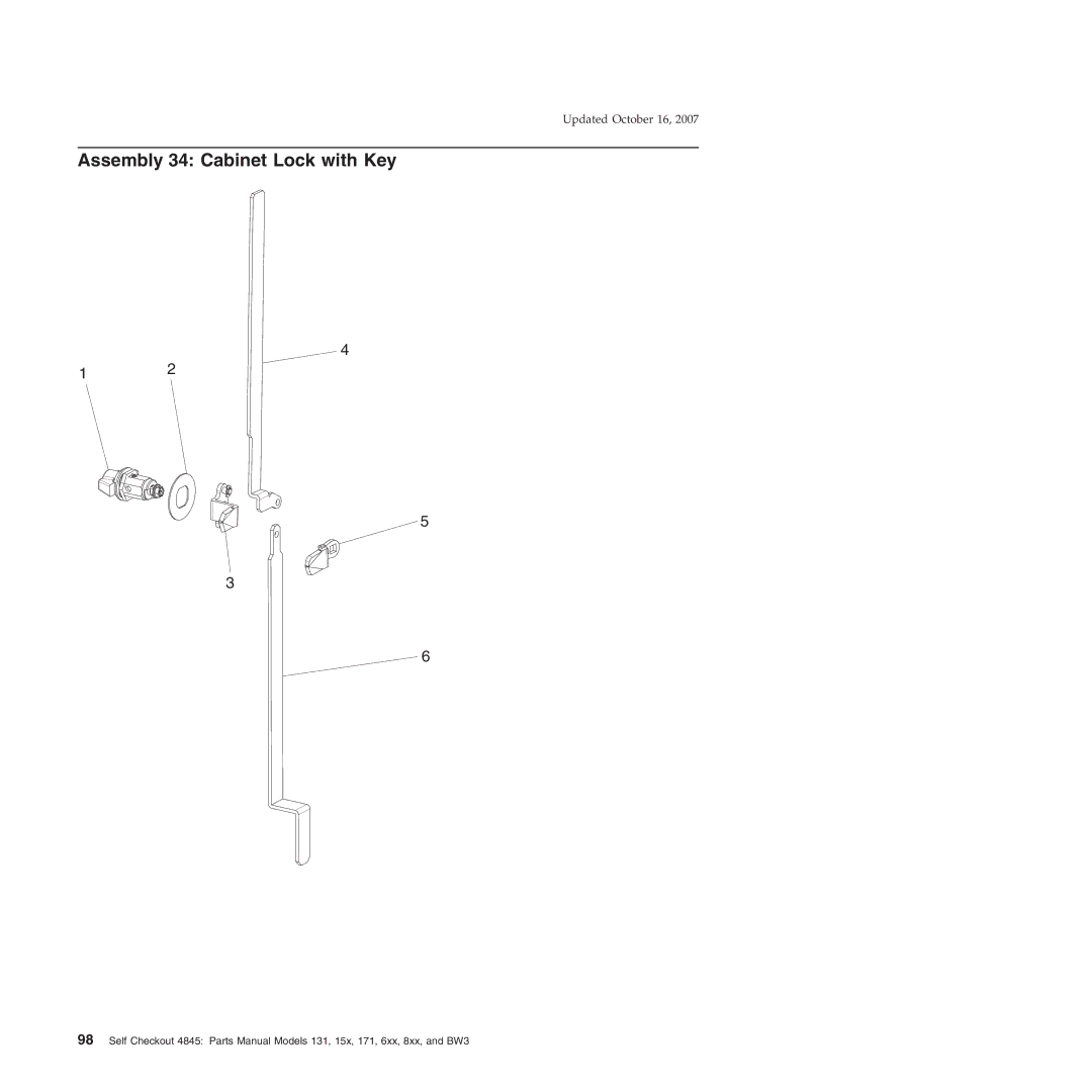 IBM BW3, 131, 171, 6xx, 8xx, 15x manual Assembly 34 Cabinet Lock with Key 