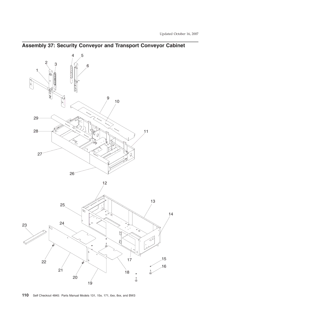 IBM BW3, 131, 171, 6xx, 8xx, 15x manual Assembly 37 Security Conveyor and Transport Conveyor Cabinet 