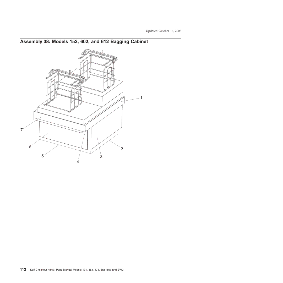 IBM 8xx, 131, 171, BW3, 6xx, 15x manual Assembly 38 Models 152, 602, and 612 Bagging Cabinet 